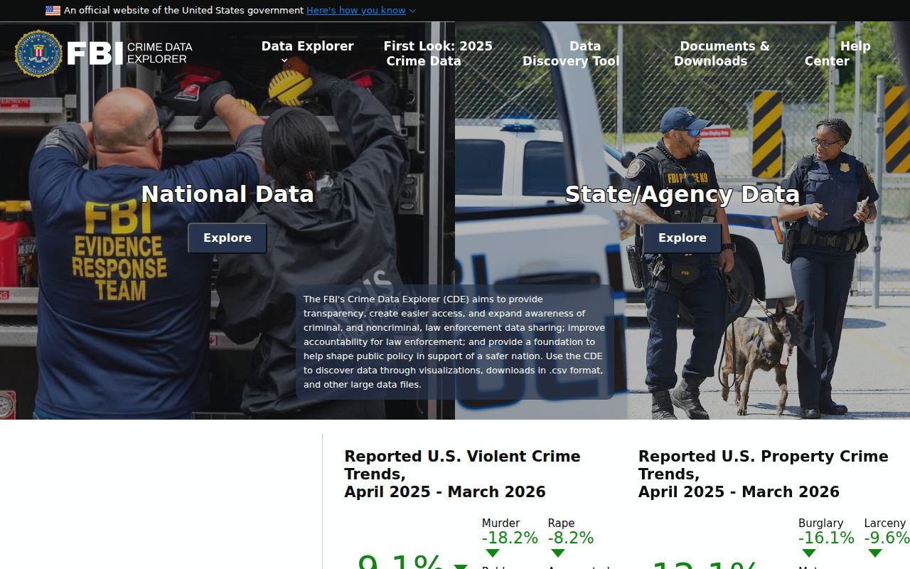 FBI Crime Data Explorer interface for checking agency-level Vanceburg Police reporting