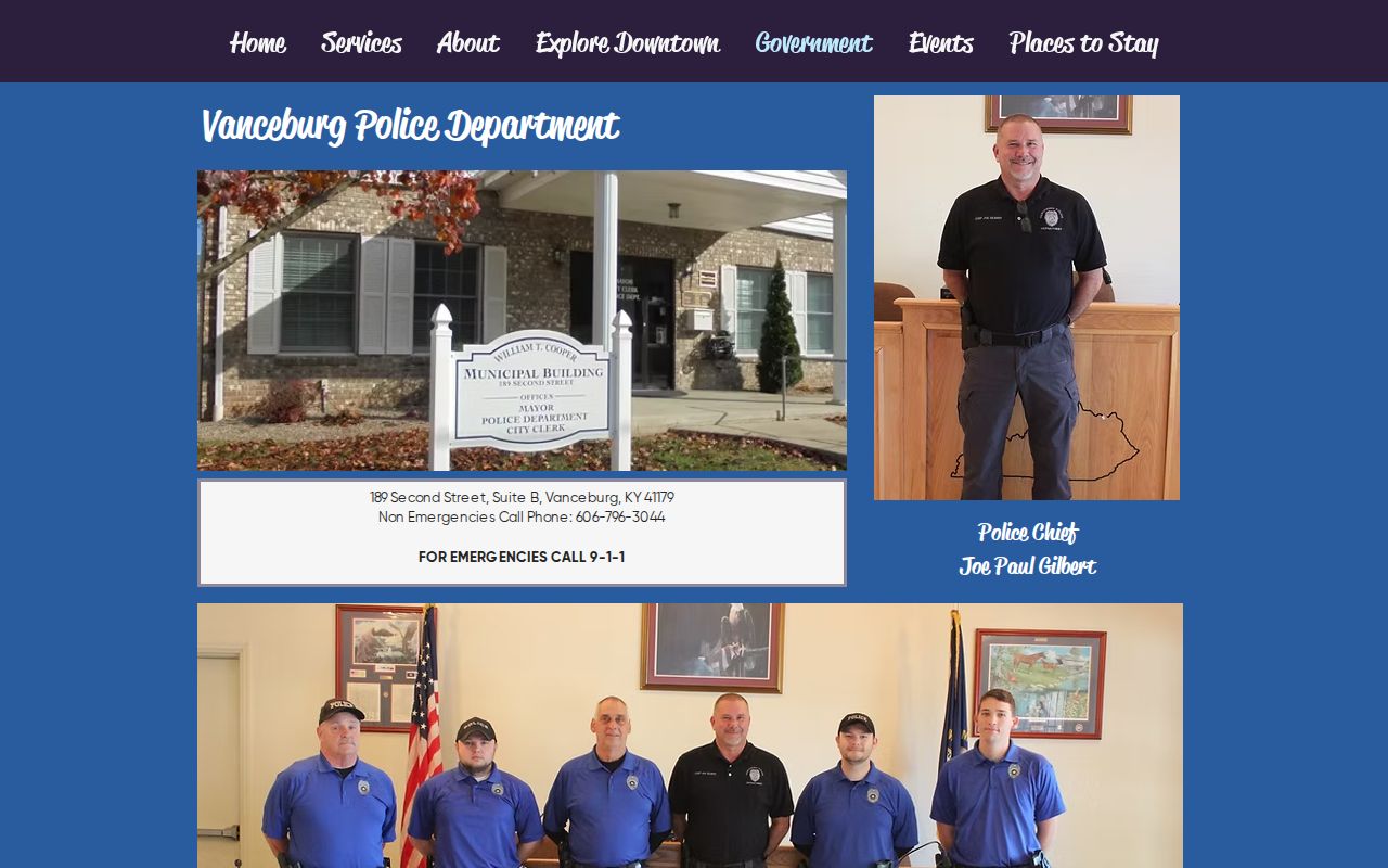 Official Vanceburg Police Department webpage used to begin a city police record request